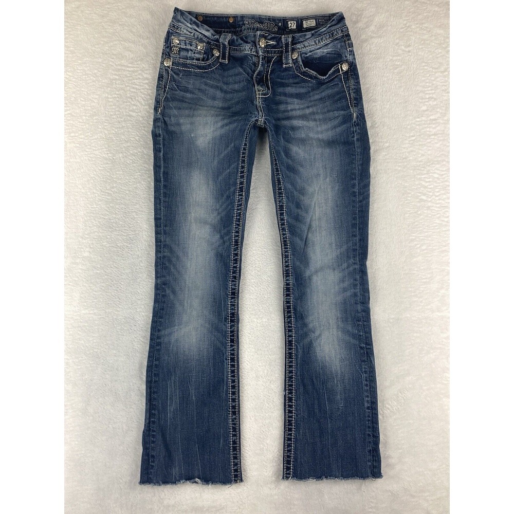 Miss Me Jeans Women's‎ Bootcut Blue Raw Hem Size 27 (Modified Length)